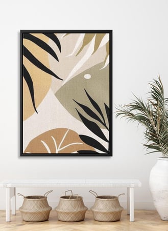 لوحة كانفاس على إطار خشبي بتصميم فن تجريدي اوراق استوائية