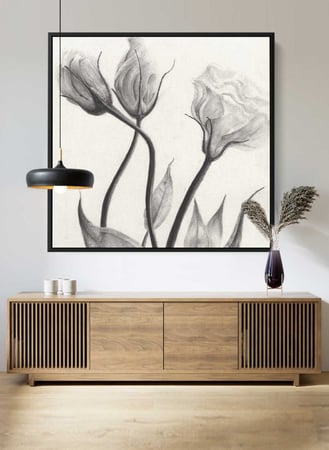 لوحة ازهار فخمه كانفاس مربعه بتصميم زهور جميله للديكور باالوان كلاسكيه