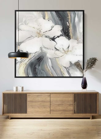 لوحة كانفاس مربع على إطار خشبي، تصميم فن زيتي للزهور، للمنزل، غرفة المعيشة، المكتب، الديكور