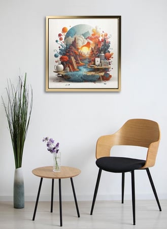 لوحة كانفاس على إطار خشبي بالفن التصوري لتصميم غروب الشمس