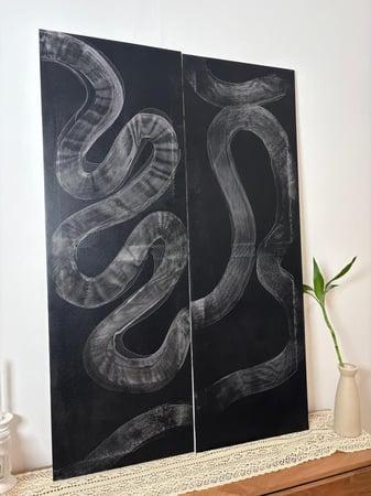 لوحتين فنيه رسم يدوي تموجات التنين اسود