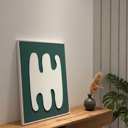 لوحة جدارية بارزة مصنوعة يدويا بتصميم عصري مع إطار أبيض – ٥٠×٧٠ سم