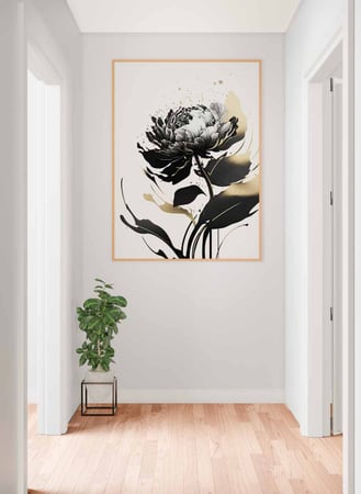 لوحة كانفاس على إطار خشبي، تصميم نمط فنى لزهرة ، للمنزل، غرفة المعيشة، المكتب، الديكور