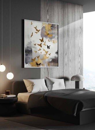 لوحة كانفاس مربع على إطار خشبي بتصميم فن زيتي للفراشات