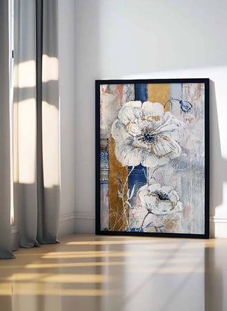 لوحة كانفاس على إطار خشبي، تصميم زهرة متفتحه، للمنزل، غرفة المعيشة، المكتب، الديكور