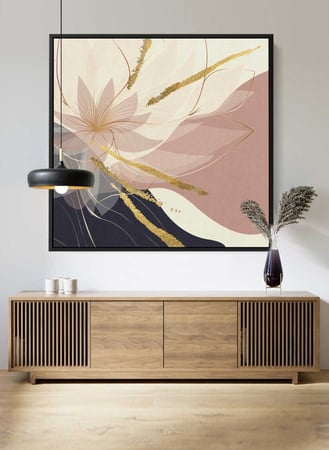 لوحة كانفاس على إطار خشبي بتصميم فن تجريدي للزهور