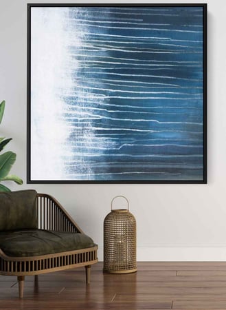 لوحة كانفاس مربع على إطار خشبي، تصميم فن تجريدي امواج البحر، للمنزل، غرفة المعيشة، المكتب، الديكور