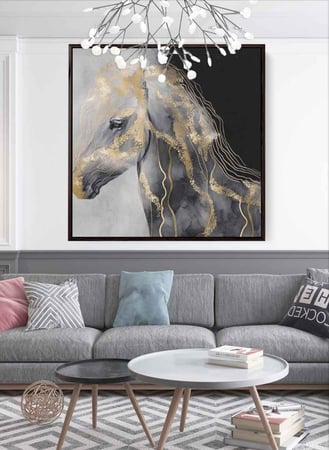 لوحة كانفاس مربع على إطار خشبي، تصميم فن زيتي للخيل، للمنزل، غرفة المعيشة، المكتب، الديكور