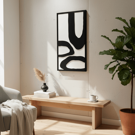 لوحة جدارية بارزة مصنوعة يدويا بتصميم عصري مع إطار أسود – ٥٠×١٠٠ سم