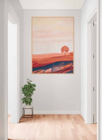 لوحة كانفاس على إطار خشبي، تصميم غروب الشمس على الريف، للمنزل، غرفة المعيشة، المكتب، الديكور