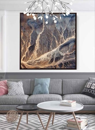 لوحة كانفاس مربع على إطار خشبي، تصميم فن تجريدي عاصفة كهربائية، للمنزل، غرفة المعيشة، المكتب، الديكور