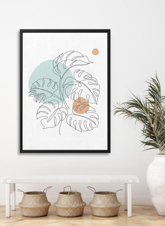 لوحة كانفاس على إطار خشبي بتصميم فن تجريدي ورقة بخط واحد