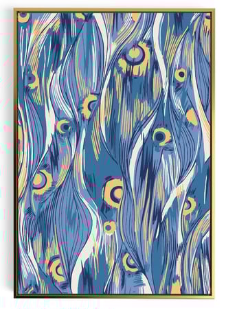 لوحة كانفاس على إطار خشبي بتصميم ريش طاووس