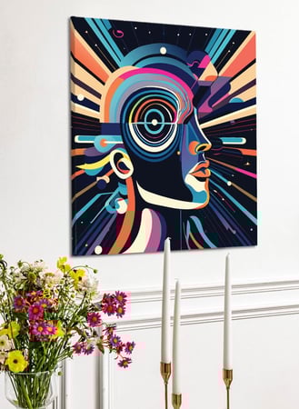 لوحة كانفاس على إطار خشبي بالفن التصوري لتصميم نمط فنى ملون