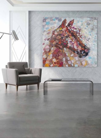 لوحة كانفاس مربع على إطار خشبي، تصميم فن زيتي لحصان ملون، للمنزل، غرفة المعيشة، المكتب، الديكور