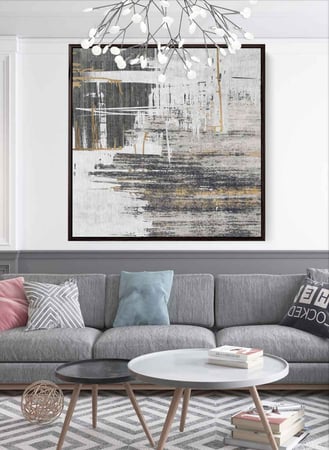 لوحة كانفاس مربع على إطار خشبي، تصميم فن تجريدي، للمنزل، غرفة المعيشة، المكتب، الديكور