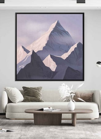 لوحة كانفاس مربع على إطار خشبي، تصميم جبال مع الجليد، للمنزل، غرفة المعيشة، المكتب، الديكور