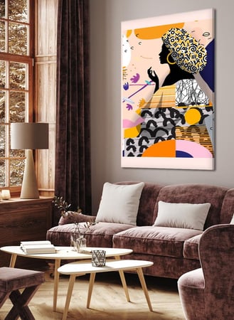 لوحة كانفاس على إطار خشبي بتصميم فن تجريدي لسيدة