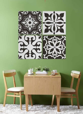 طقم من ٤ لوحات كانفاس مربع على إطار خشبي، تصميم أشكال فنية، للمنزل، غرفة المعيشة، المكتب، الديكور