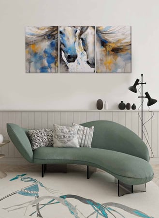 طقم من ٣ لوحات كانفاس على إطار خشبي بتصميم فن تجريدي لزوج من الخيل