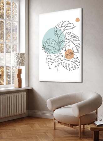 لوحة كانفاس على إطار خشبي بتصميم فن تجريدي ورقة بخط واحد