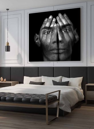 لوحة كانفاس مربع على إطار خشبي، تصميم رجل يغطى وجهه، للمنزل، غرفة المعيشة، المكتب، الديكور