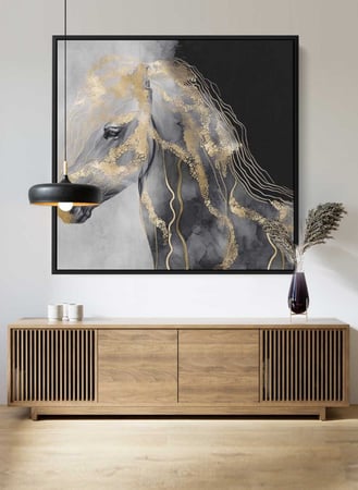 لوحة كانفاس مربع على إطار خشبي، تصميم فن زيتي للخيل، للمنزل، غرفة المعيشة، المكتب، الديكور