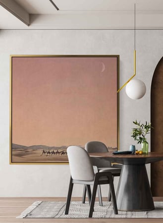 لوحة كانفاس مربع على إطار خشبي، تصميم جمال يعبرون الصحراء، للمنزل، غرفة المعيشة، المكتب، الديكور