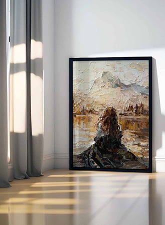 لوحة كانفاس على إطار خشبي، تصميم الفتاة على الجهة الاخرى ، للمنزل، غرفة المعيشة، المكتب، الديكور