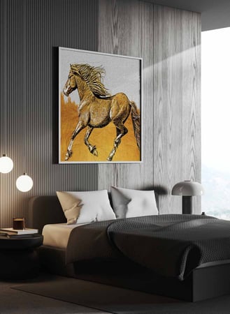 لوحة كانفاس مربع على إطار خشبي، تصميم حصان جامح، للمنزل، غرفة المعيشة، المكتب، الديكور