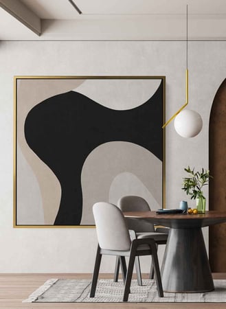 لوحة كانفاس على إطار خشبي بتصميم فن تجريدي للخطوط المنحنية