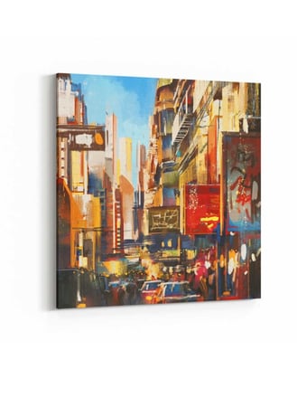 لوحة كانفاس على إطار خشبي بتصميم مشهد ملون للمدينة