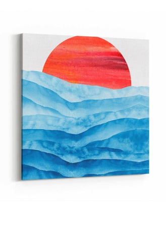 لوحة كانفاس مربع على إطار خشبي، تصميم فن تجريدي غروب الشمس، للمنزل، غرفة المعيشة، المكتب، الديكور