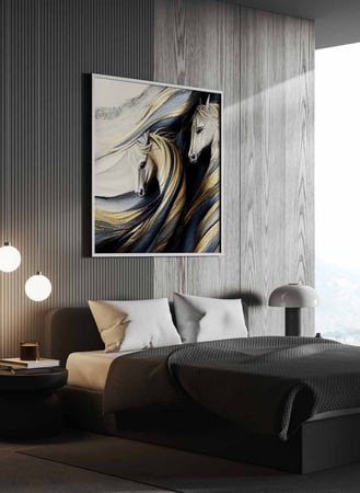 لوحة كانفاس مربع على إطار خشبي، تصميم فن زيتي للتنافس بين الخيول ، للمنزل، غرفة المعيشة، المكتب، الديكور