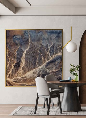 لوحة كانفاس مربع على إطار خشبي، تصميم فن تجريدي عاصفة كهربائية، للمنزل، غرفة المعيشة، المكتب، الديكور