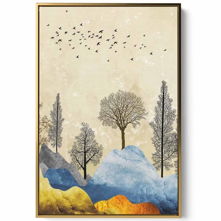 لوحة كانفاس على إطار خشبي، تصميم شجر على الجبال، للمنزل، غرفة المعيشة، المكتب، الديكور
