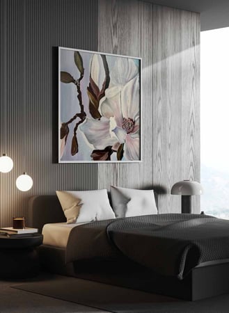 لوحة كانفاس مربع على إطار خشبي، تصميم زهرة جميلة متفتحة، للمنزل، غرفة المعيشة، المكتب، الديكور