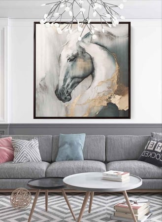 لوحة كانفاس مربع على إطار خشبي، تصميم فن زيتي للخيل، للمنزل، غرفة المعيشة، المكتب، الديكور