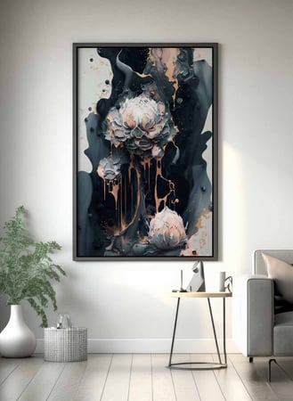 لوحة كانفاس على إطار خشبي، تصميم فن تجريدى للزهور، للمنزل، غرفة المعيشة، المكتب، الديكور