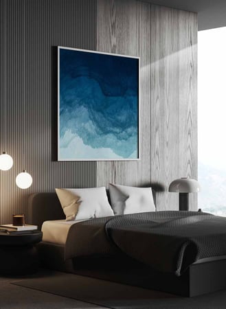 لوحة كانفاس مربع على إطار خشبي، تصميم فن تجريدي لموج البحر، للمنزل، غرفة المعيشة، المكتب، الديكور