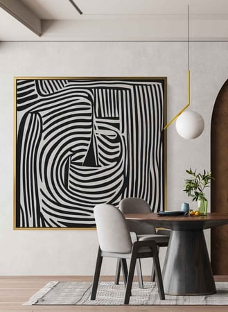 لوحة كانفاس مربع على إطار خشبي، تصميم فن تجريدي متاهة، للمنزل، غرفة المعيشة، المكتب، الديكور