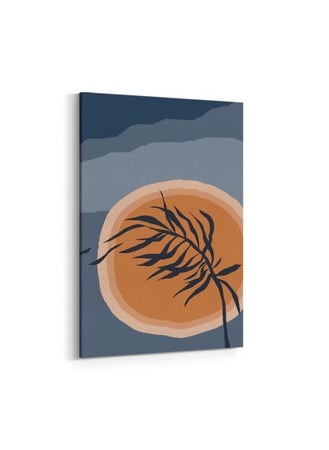 لوحة كانفاس على إطار خشبي بتصميم فن تجريدي أوراق الشجر مع الشمس