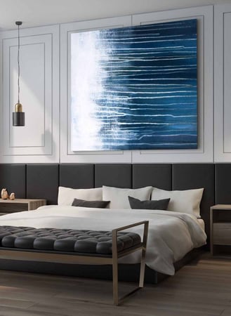 لوحة كانفاس مربع على إطار خشبي، تصميم فن تجريدي امواج البحر، للمنزل، غرفة المعيشة، المكتب، الديكور