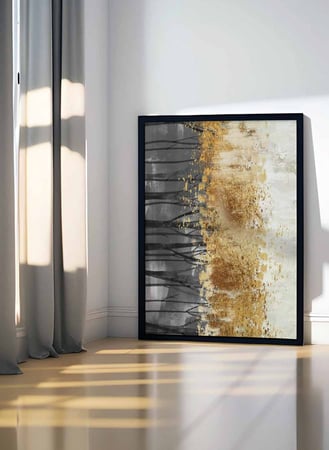 لوحة كانفاس على إطار خشبي، تصميم فن تجريدى غابة ذهبية، للمنزل، غرفة المعيشة، المكتب، الديكور