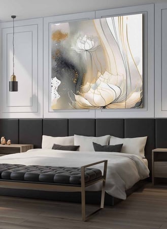 لوحة كانفاس مربع على إطار خشبي، تصميم زهور مميزة، للمنزل، غرفة المعيشة، المكتب، الديكور