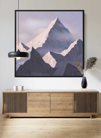 لوحة كانفاس مربع على إطار خشبي، تصميم جبال مع الجليد، للمنزل، غرفة المعيشة، المكتب، الديكور