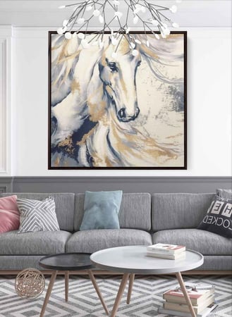 لوحة كانفاس مربع على إطار خشبي، تصميم فن زيتي للخيل، للمنزل، غرفة المعيشة، المكتب، الديكور
