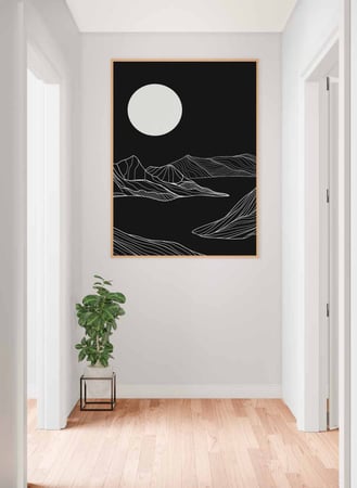 لوحة كانفاس على إطار خشبي، تصميم فن تجريدى قمر اعلى الجبال، للمنزل، غرفة المعيشة، المكتب، الديكور