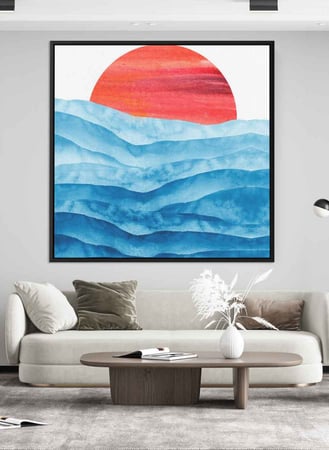 لوحة كانفاس مربع على إطار خشبي، تصميم فن تجريدي غروب الشمس، للمنزل، غرفة المعيشة، المكتب، الديكور