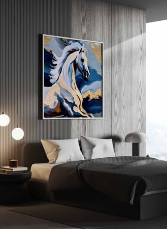 لوحة كانفاس مربع على إطار خشبي، تصميم فن تجريدي لحصان جامح، للمنزل، غرفة المعيشة، المكتب، الديكور